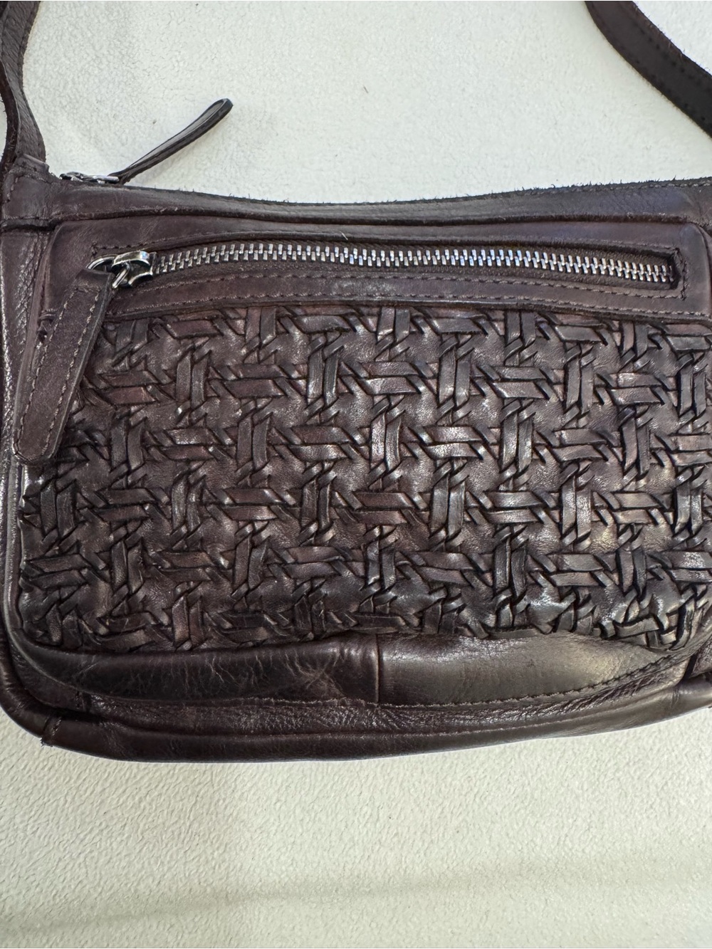 Vilenci Holland Brown Leather Woven Crossbody Bag Boho